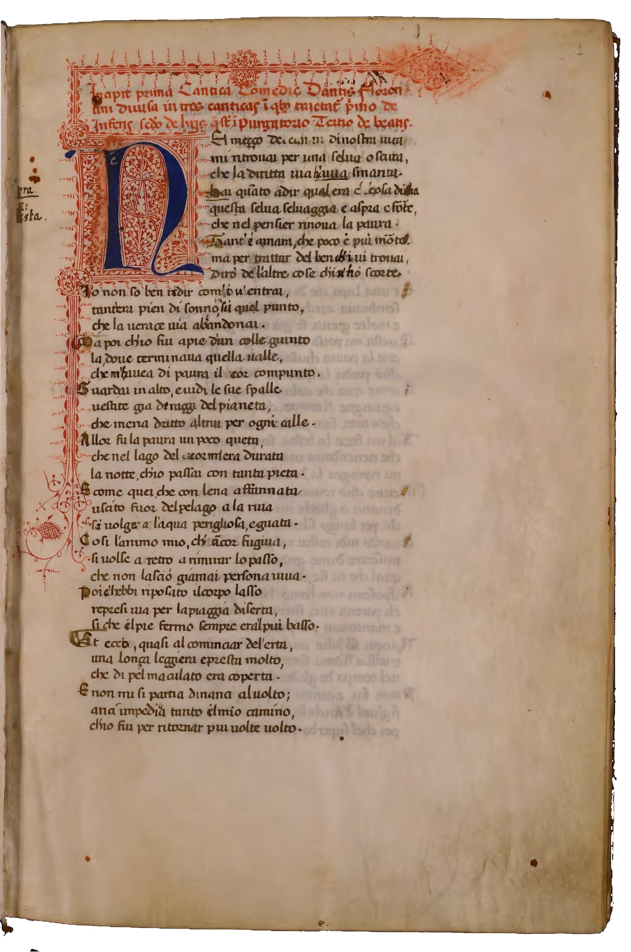 Manoscritto membranaceo della Divina Commedia